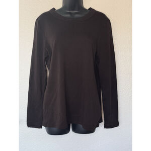 WOMEN LONG SLEEVE 100% Cotton Chocolate Brown XL Soft Knit Basic Layering